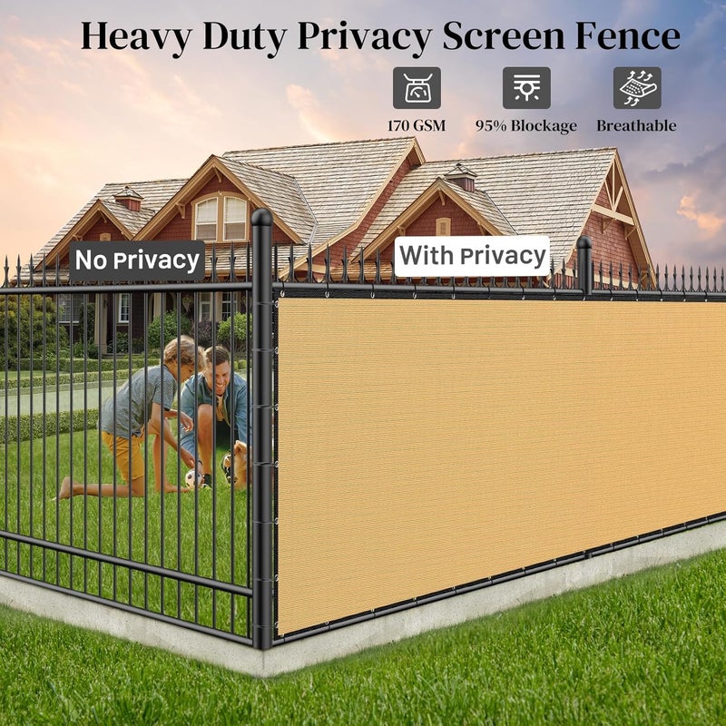 Winpull 5FT x 50FT Privacy Fence Screen Heavy Duty 170GSM Fencing Mesh Shade Net Cover Nickel-Plated Copper Grommets, 95% Blockage Fence Privacy for Outdoor Wall Garden Yard Backyard Pool (Beige) - Image 4